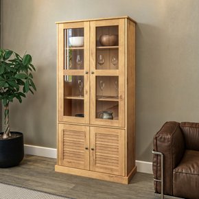 Cristaleira 2 Portas com Vidro + 2 Portas em Madeira de Pinus - Cera