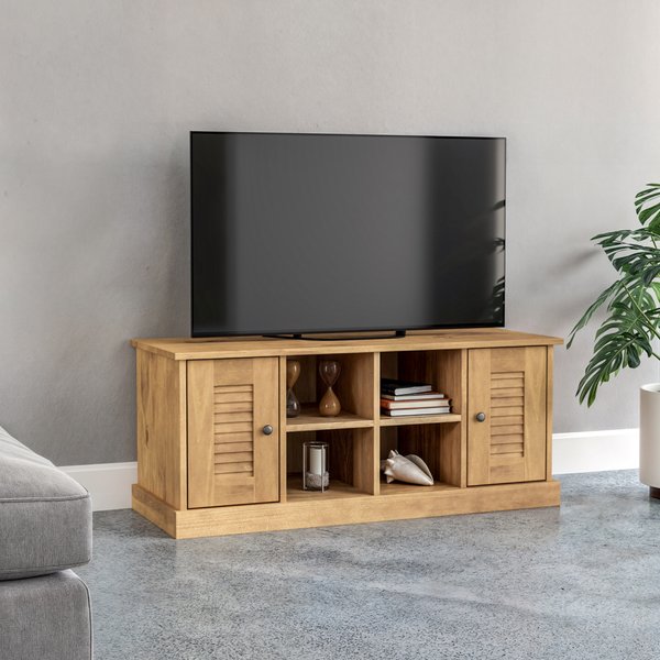 01 rack tv 2 portas 4 nichos em madeira de pinus mel