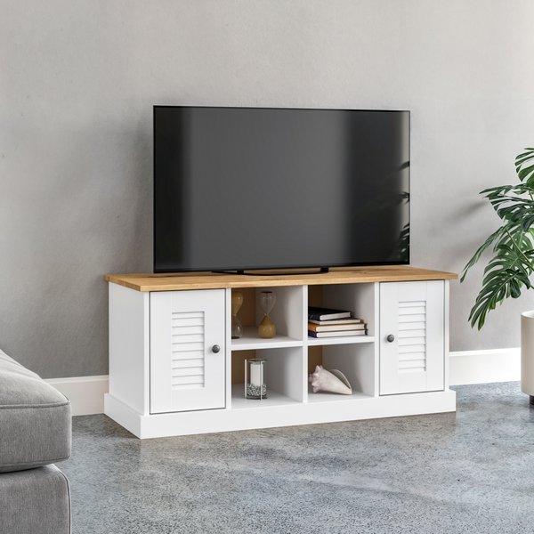 01 rack tv 2 portas 4 nichos em madeira de pinus branco