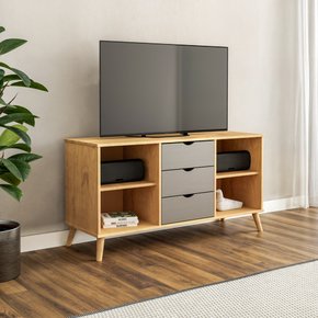 Rack TV 3 Gavetas 2 Prateleiras em Madeira de Pinus - Cinza