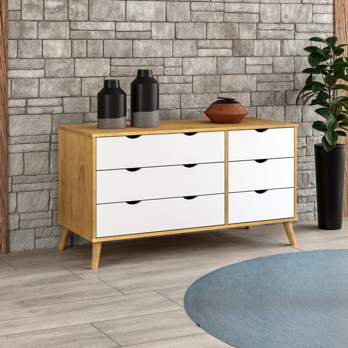 C&ocirc;moda Tequila 3 + 3 Gavetas Branco ambientada