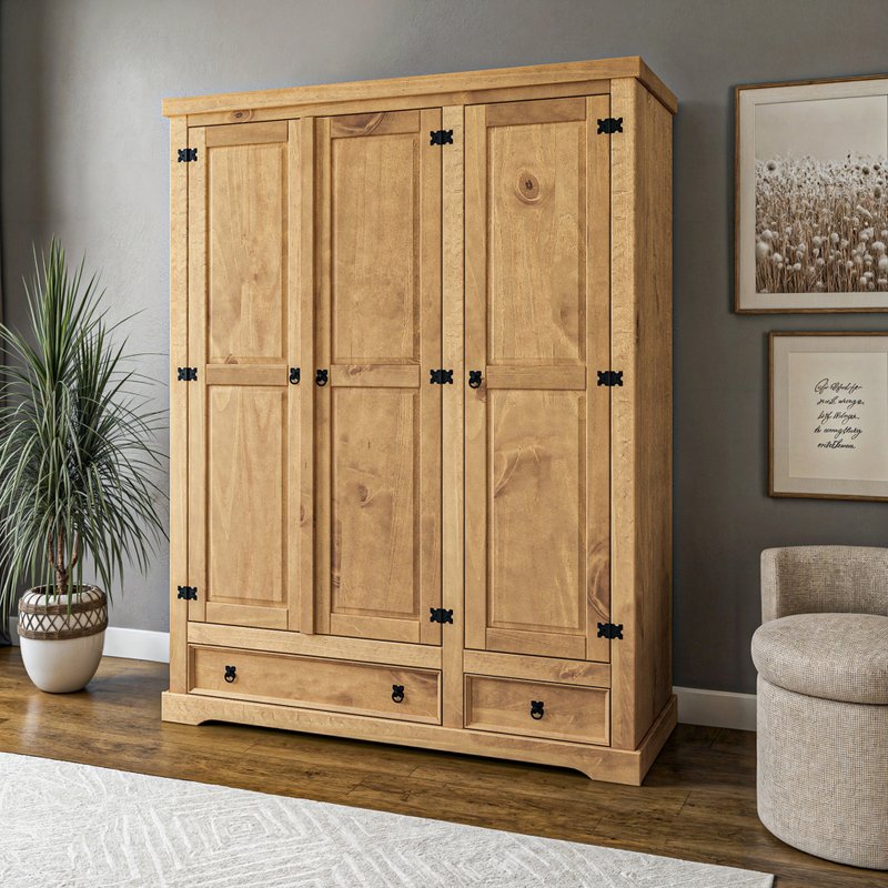 wood drawer 3unit 大正ロマン　昭和レトロ　ジャパンディ Guarda-Roupa Reto 3 Portas 2 Gavetas em Madeira de Pinus - Cera