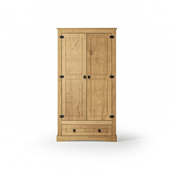 Guarda-Roupa Reto 2 Portas Usinado em Madeira de Pinus - Cera Classic