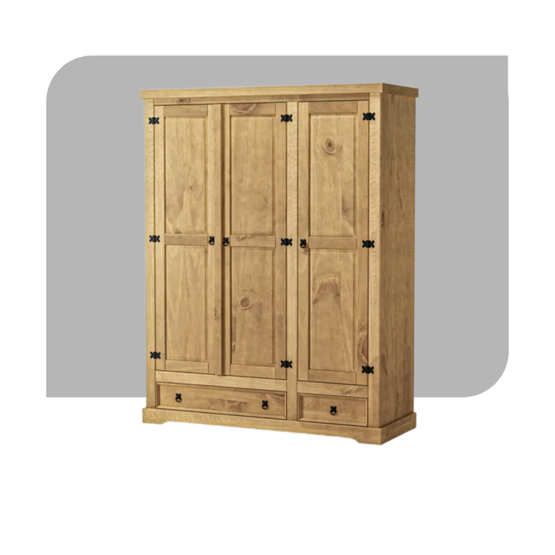Guarda-Roupa Reto 3 Portas 2 Gavetas em Madeira de Pinus - Cera