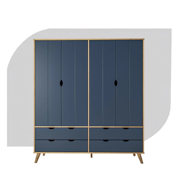 Guarda-Roupa Tequila 4 Portas e 4 Gavetas em Madeira de Pinus na cor Azul
