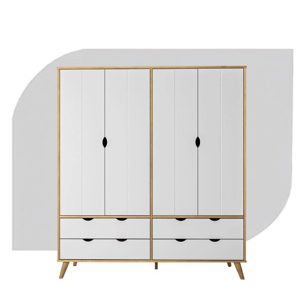 Guarda-Roupa Tequila 4 Portas e 4 Gavetas em Madeira de Pinus na cor Branco