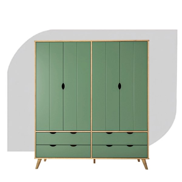 Guarda-Roupa Tequila 4 Portas e 4 Gavetas em Madeira de Pinus na cor Verde