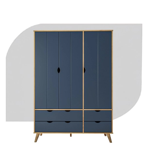 Guarda-Roupa Tequila 3 Portas e 4 Gavetas em Madeira de Pinus na cor Azul