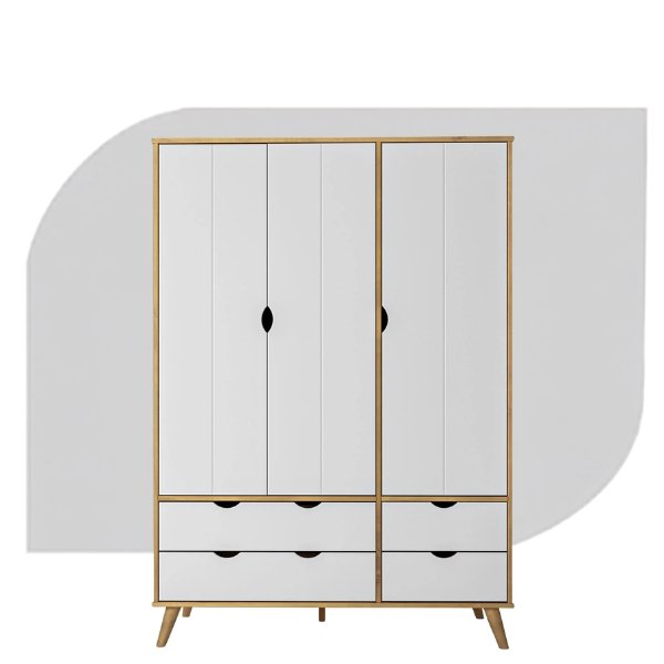 Guarda-Roupa Tequila 3 Portas e 4 Gavetas em Madeira de Pinus na cor Branco
