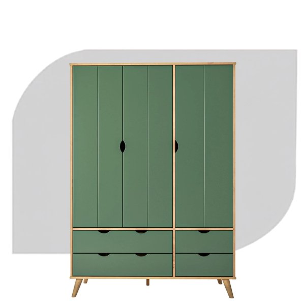 Guarda-Roupa Tequila 3 Portas e 4 Gavetas em Madeira de Pinus na cor Verde